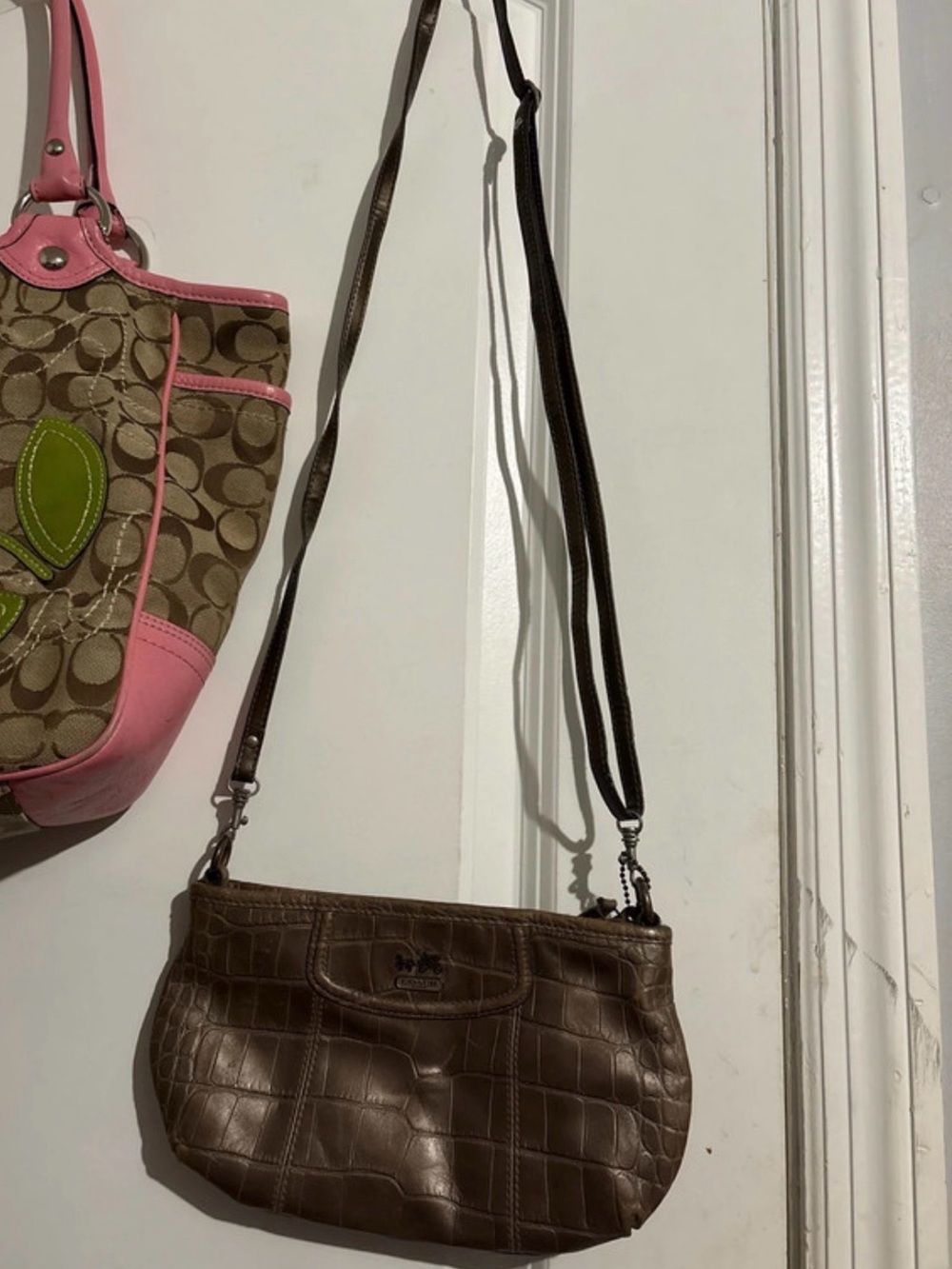 Vintage Coach Brown Croc-Embossed Leather Crossbody Bag